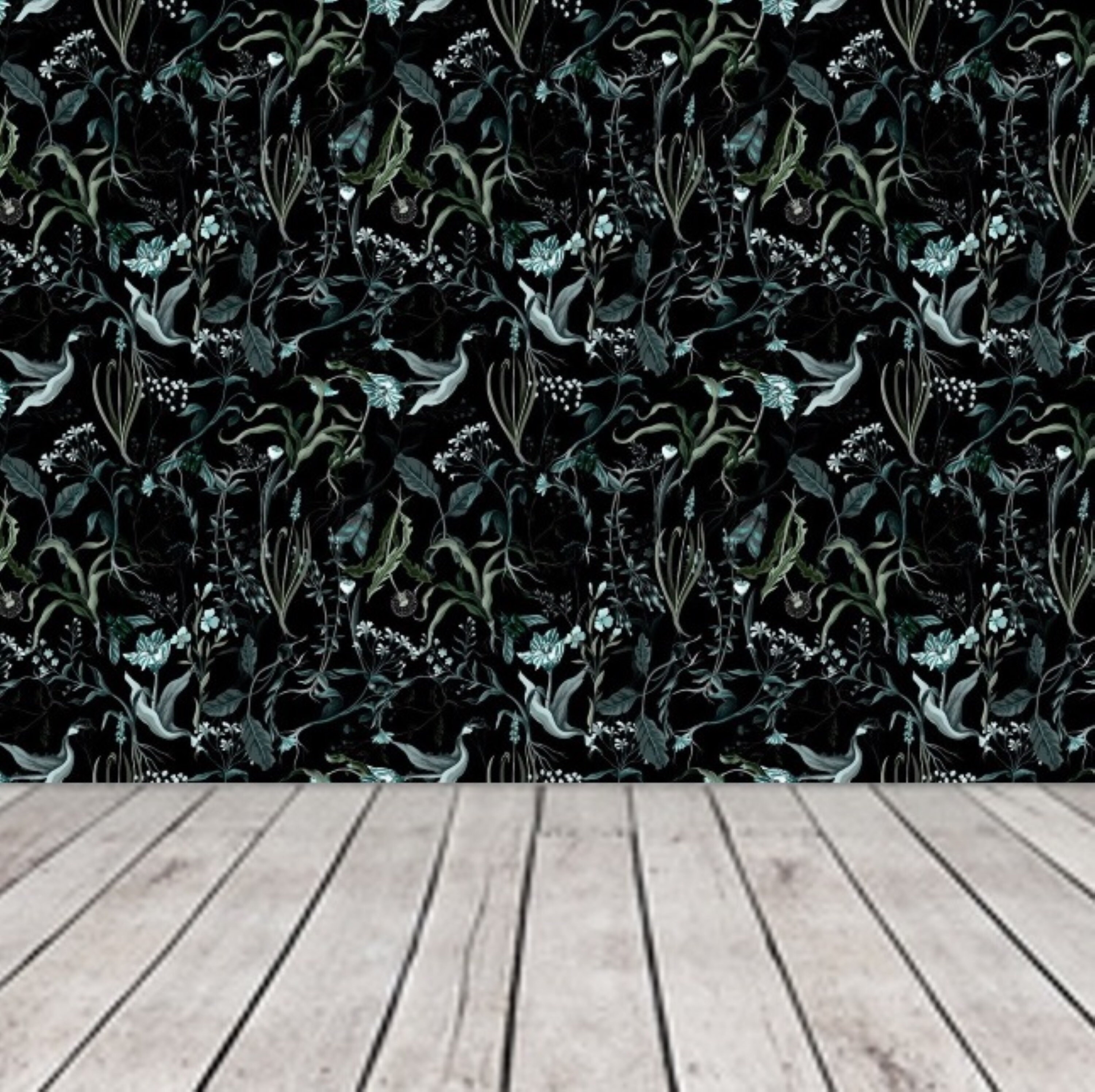 Black Botanical Wallpaper Dark Blue Wallpaper Vintage Etsy UK