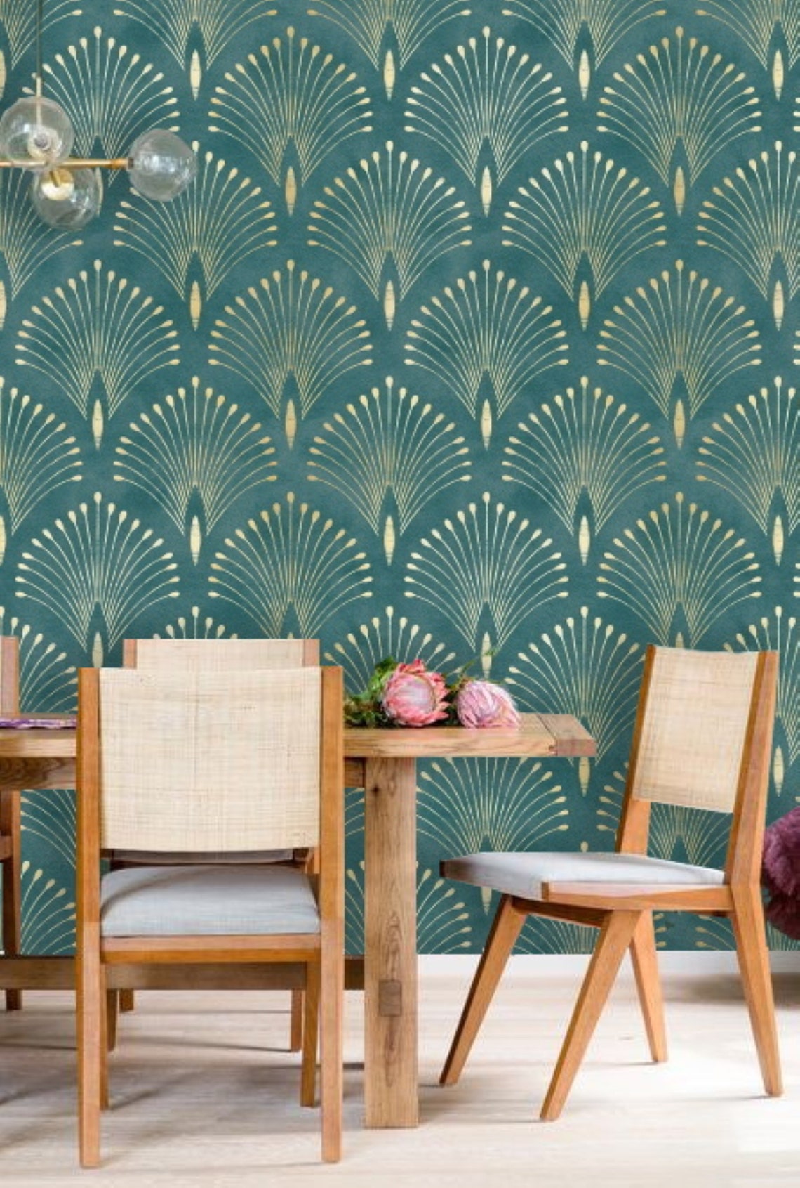 Blue Gold Art Deco Wallpaper Peel and Stick Modern Design Wallpaper
