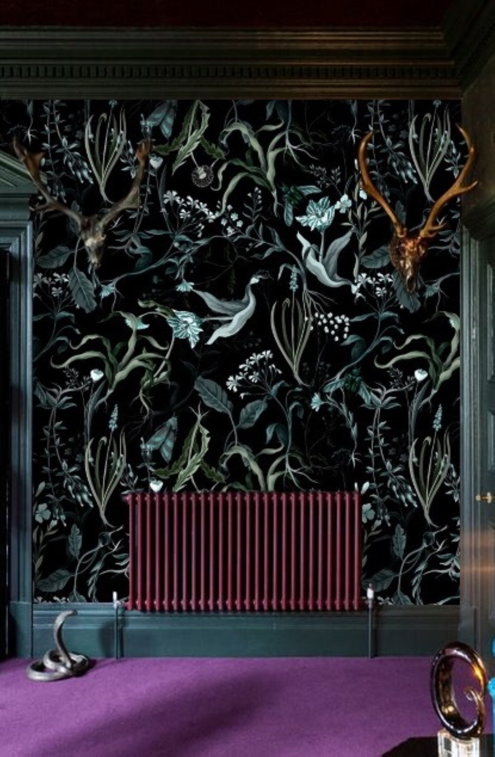 Black Botanical Wallpaper Dark Blue Wallpaper Vintage Etsy UK