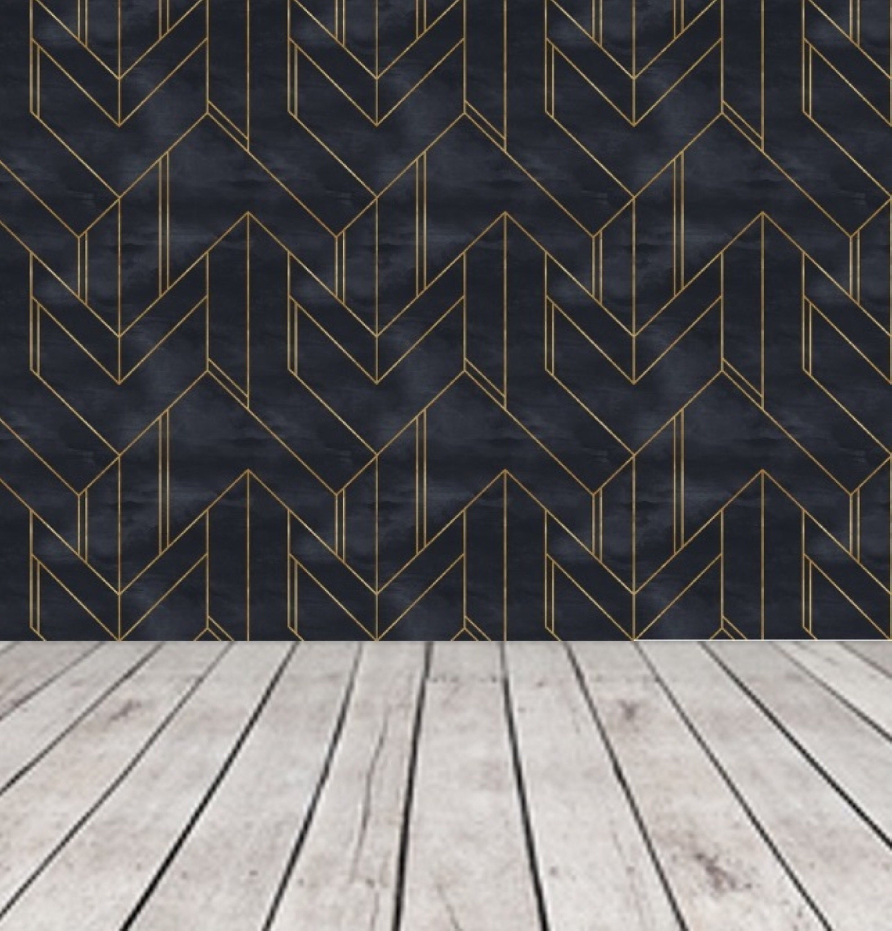 Dark Art Deco Wallpaper Gold Lines Chevron Wallpaper Navy Etsy UK
