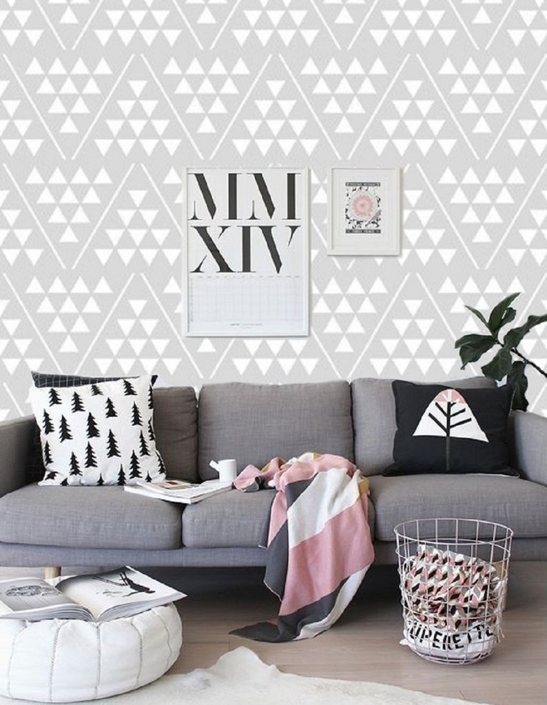 Grey Abstract Geometric Wallpaper Self Adhesive Wallpaper Etsy UK