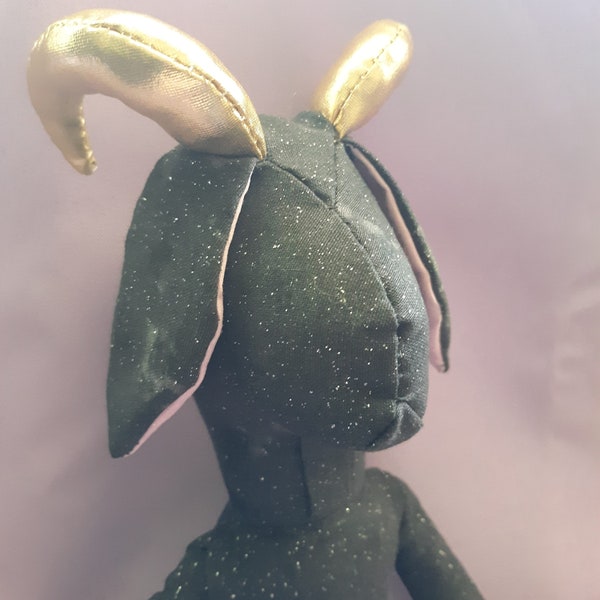 Glittery Black Goat Doll with Golden Horns