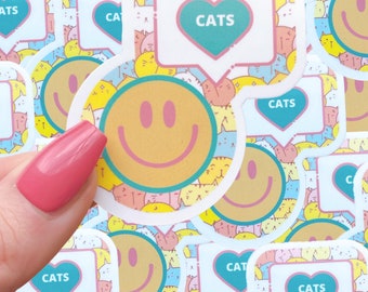Happy face cats sticker|cat sticker|cats sticker|happy face sticker|waterproof sticker
