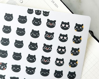 Black Cat Emoji | Sticker Sheet | Cute for Mood Trackers for Bullet Journal, Planners and Scrapbooking