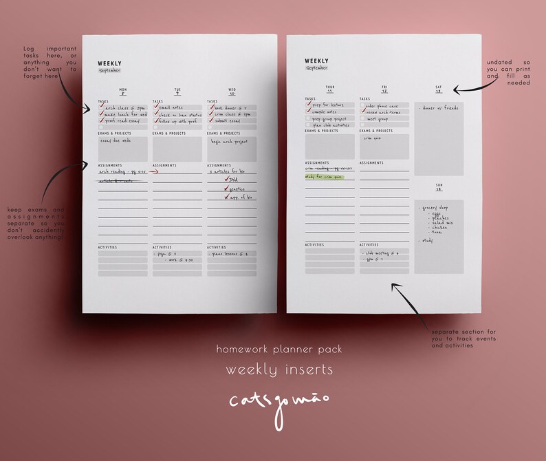 Download Homework Planner Inserts Productivity planner for students ...