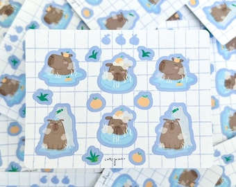 Capybara in Onsen | Mini Sticker Sheet