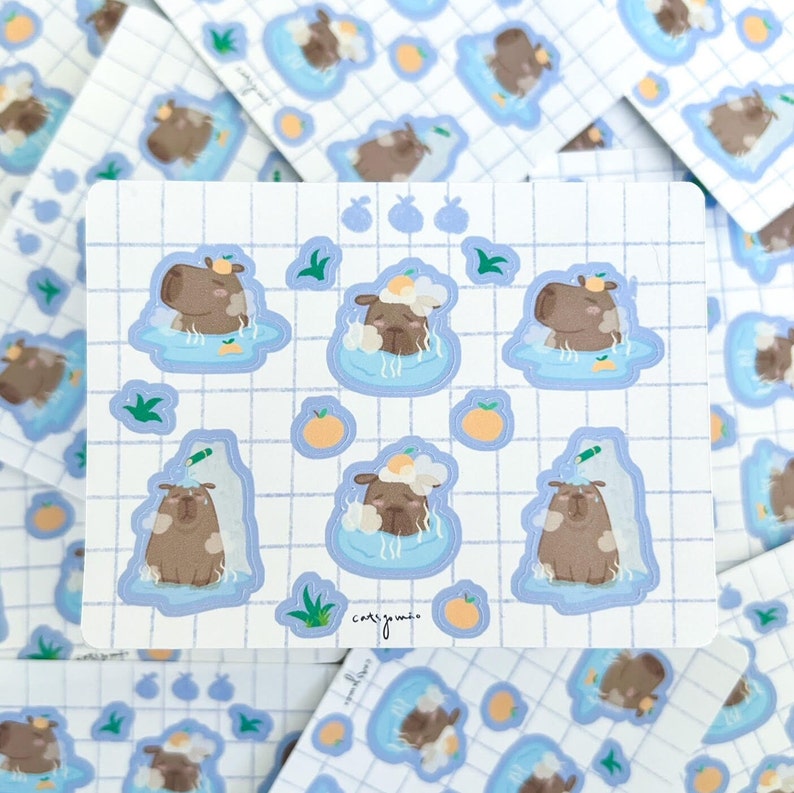 Capybara in Onsen | Mini Sticker Sheet - Etsy