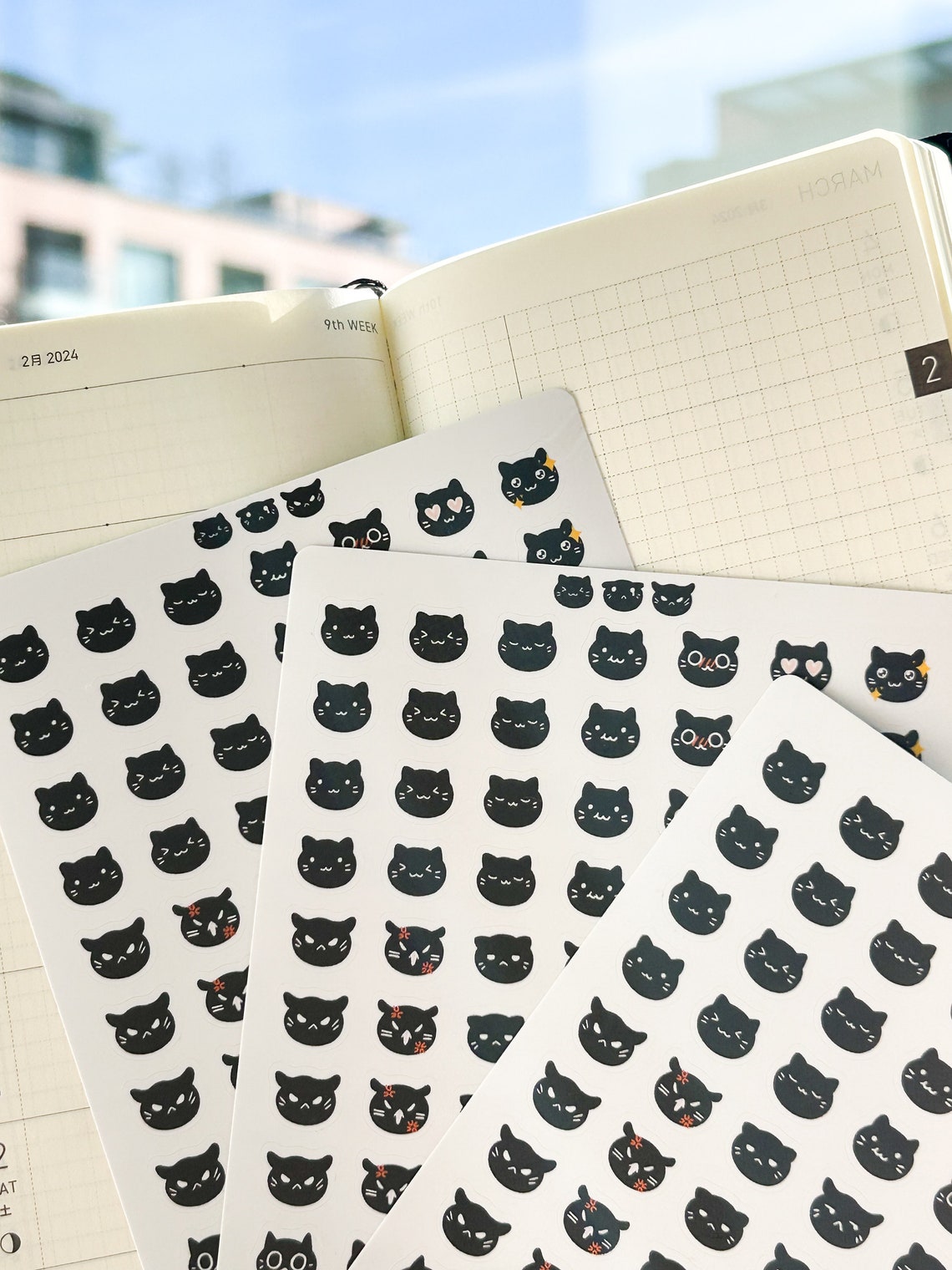 Black Cat Emoji Stickers | Mood Tracker Planner Stickers - Etsy Canada