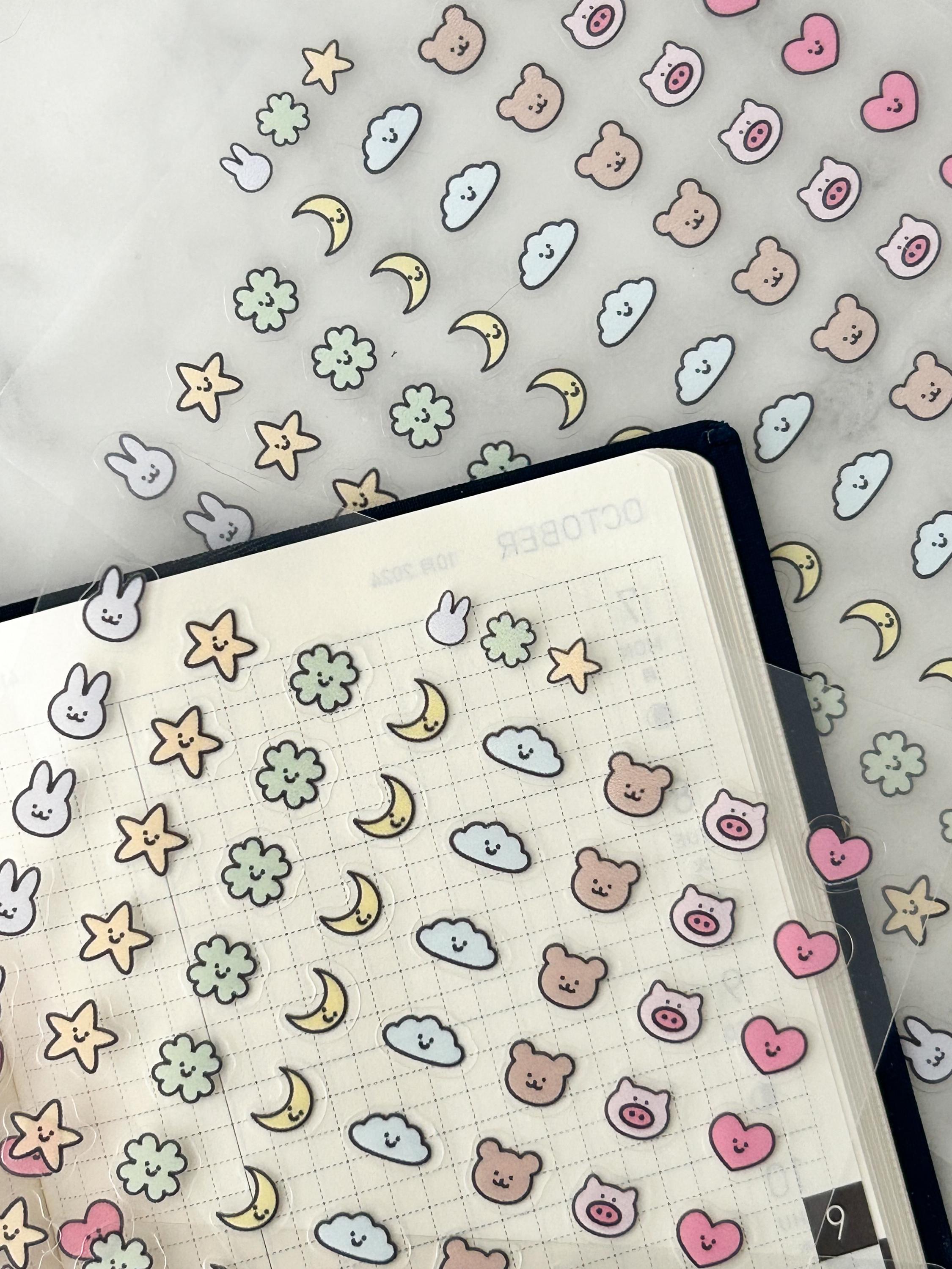 Kawaii Pastel Animal Sticker Sheet - Cute Planner, Journal, & Scrapbook Decor - Moon, Star, Bunny, Bear Sticker Set
