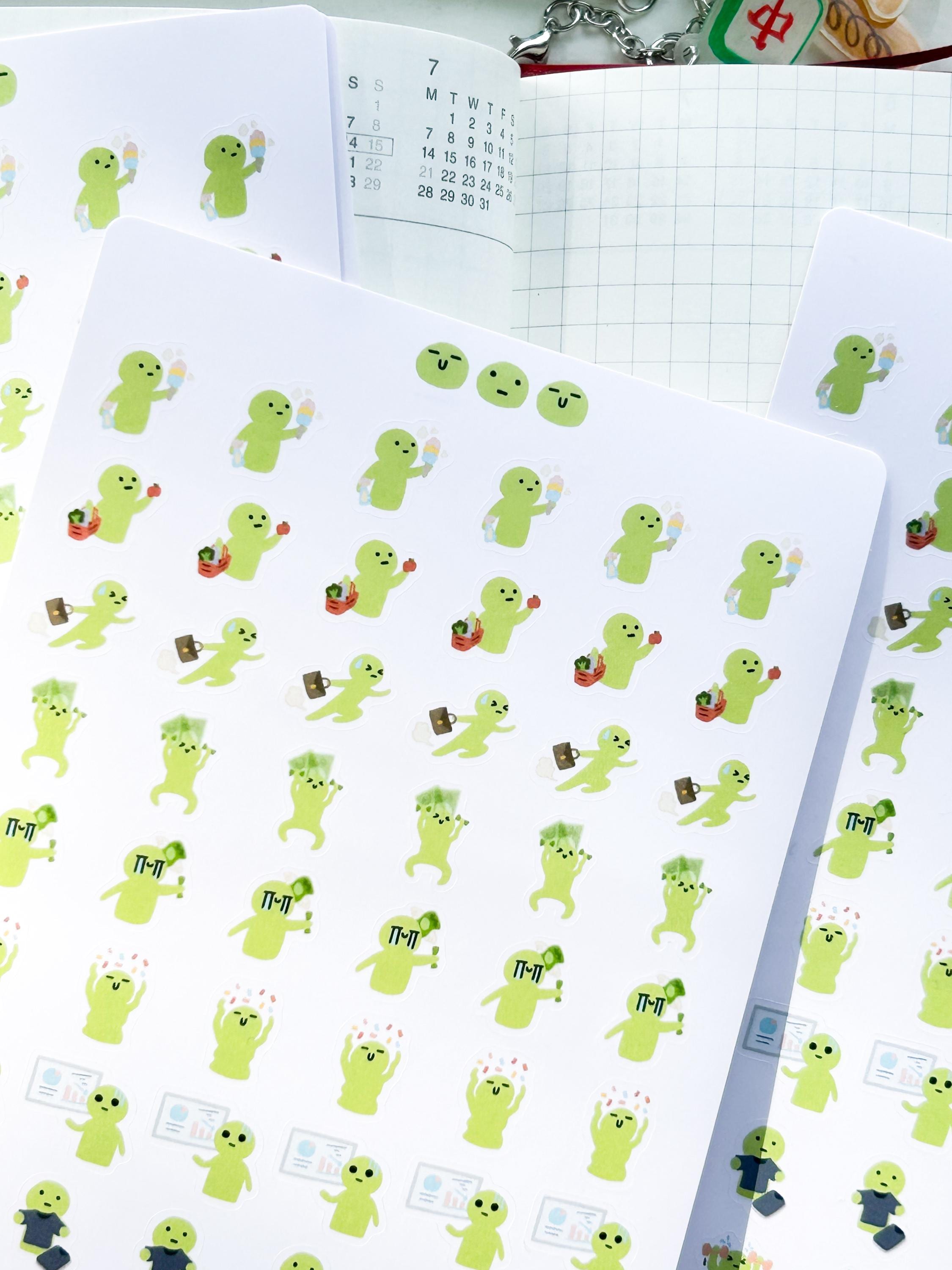 Weird Little Green Guys Sticker Sheet: Daily Planner Stickers