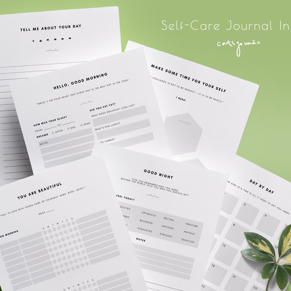 Minimal Self Care Journal Inserts - Digitale/druckbare Planerseiten für Gesundheit und Wohlbefinden | US Letter/A5 PDF (Reißverschluss als .RAR)