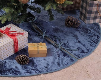Blue Velvet Christmas Tree Skirt, Xmas Tree Skirt, Tree Collar, Christmas Home Decor, Farmhouse Party Decor, Large Custom Xmas Tree Decor