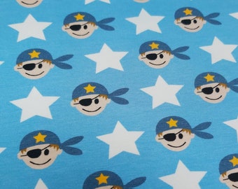 Cotton jersey pirate stars Oeko-Tex 150 cm wide // white blue yellow