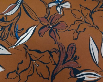 Viskosedruck Öko-Tex// Blumen,Blätterprint braun  beige,schwarz,blau