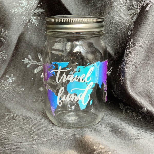 Travel Fund Mason Jar Bank HOLOGRAPHIC | Wanderlust gifts | Galvanized Coin Slot