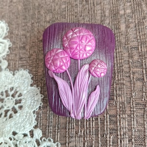 Handmade Polymer Clay Brooch: Avant-Garde Burgundy Purple Floral Pin