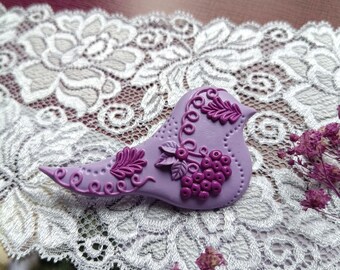 Pink Bird Brooch: Handmade Floral Accessory