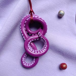 Purple Kraken Tentacle Necklace: Handmade Polymer Clay Goth Pendant
