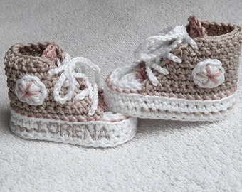 Babyschuhe gehäkelt, Baby Shoes, Sneaker, personalisierte Babyschuhe, Geschenk, Taufe, Bootis