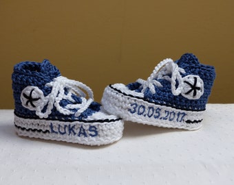 Babyschuhe mit Namen, Baby Shoes, Sneaker, Babyschuhe Taufe, Converse, Babyschuhe gehäkelt