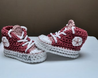 Babyschuhe gehäkelt, Baby Shoes, Sneaker, personalisierte Babyschuhe, Geschenk, Taufe, Bootis