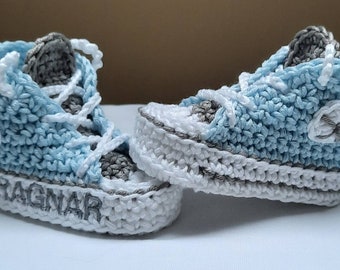 Baby shoes with names, baby shoes, sneakers, baby shoes christening, Converse, crocheted baby shoes