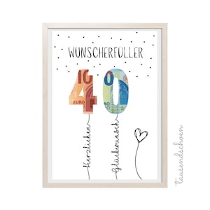 PDF Geldgeschenk 40 Geburtstag Wunscherfüller Geburtstagskarte Download zum Ausdrucken herzlichen Glückwunsch Bild 25 30 40 50 60 Bild 1
