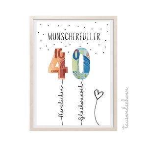 PDF Geldgeschenk Geschenk zum 40 Geburtstag Wunscherfüller Geburtstagskarte herzlichen Glückwunsch 25 30 40 50 60 Download Selbstdruck Bild 2