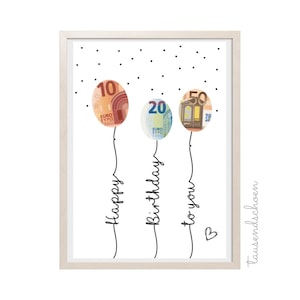 PDF - Money gift birthday balloons wish fulfiller poster birthday card download to print birthday picture 18 25 30 40 50 60