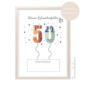PDF - Regalo en efectivo para el 50 cumpleaños, tarjeta de felicitación de cumpleaños para descargar e imprimir, imagen de felicitación 25, 30, 40, 50 y 60