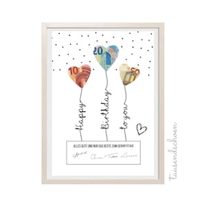 PDF - Money gift birthday balloons wish fulfiller poster birthday card download to print birthday picture 18 25 30 40 50 60