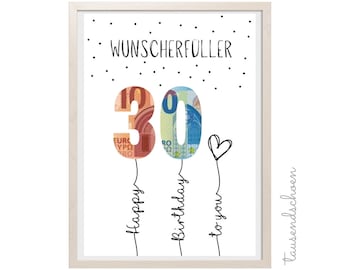 PDF - Money Gift for 30th Birthday - Wish Granter Birthday Card - Downloadable Printable Congratulations Image 25 30 40 50 60