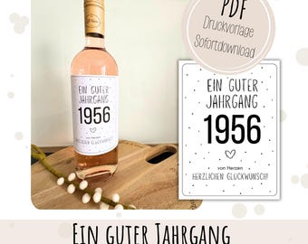 PDF Gift for 70th Birthday Wine Band Label Personalized Wine Label Download Congratulations 50 60 70 80 Year of Birth 1956