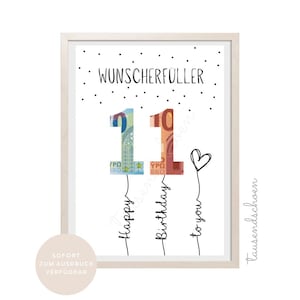 Regalo en efectivo 11 cumpleaños 11 tarjeta de cumpleaños felicitaciones regalo adolescente 12 13 14 15 último minuto niña niño feliz nacimiento