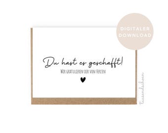 Card to print, graduation, training, high school diploma, bachelor, study, master, exam, gift for passing the exam. Instant download