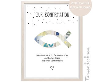 Money gift for Confirmation, Communion, Youth Dedication, Baptism or Confirmation DIY gift for girls and boys A4 Give money as a gift