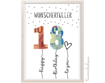 PDF - Self Print Geldgeschenk 18. Geburtstag Geburtstagsgeschenk Geschenkidee Happy Birthday 18 Geburtstag