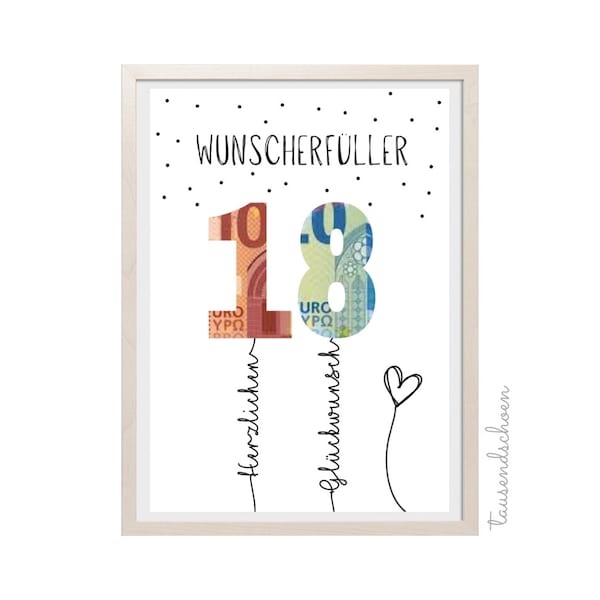 PDF - Self Print Geldgeschenk 18. Geburtstag Geburtstagsgeschenk Geschenkidee Happy Birthday 18 Geburtstag Geschenk zum 18. Geburtstag