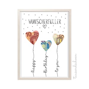 PDF Geldgeschenk Geburtstag Luftballons Wunscherfüller Poster Geburtstagskarte Download zum Ausdrucken Birthday Bild 18 25 30 40 50 60 Bild 4