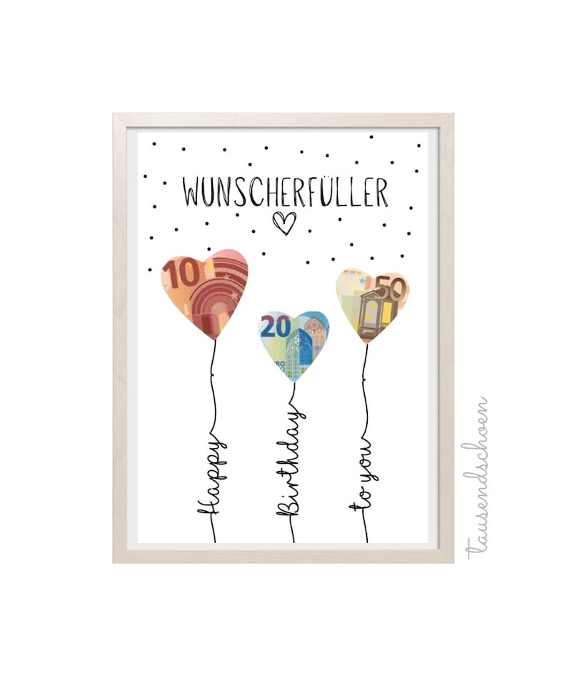 PDF Money Gift Birthday Balloons Wish Fulfiller Poster Birthday Card Download to Print Birthday Picture 18 25 30 40 50 60 image 4