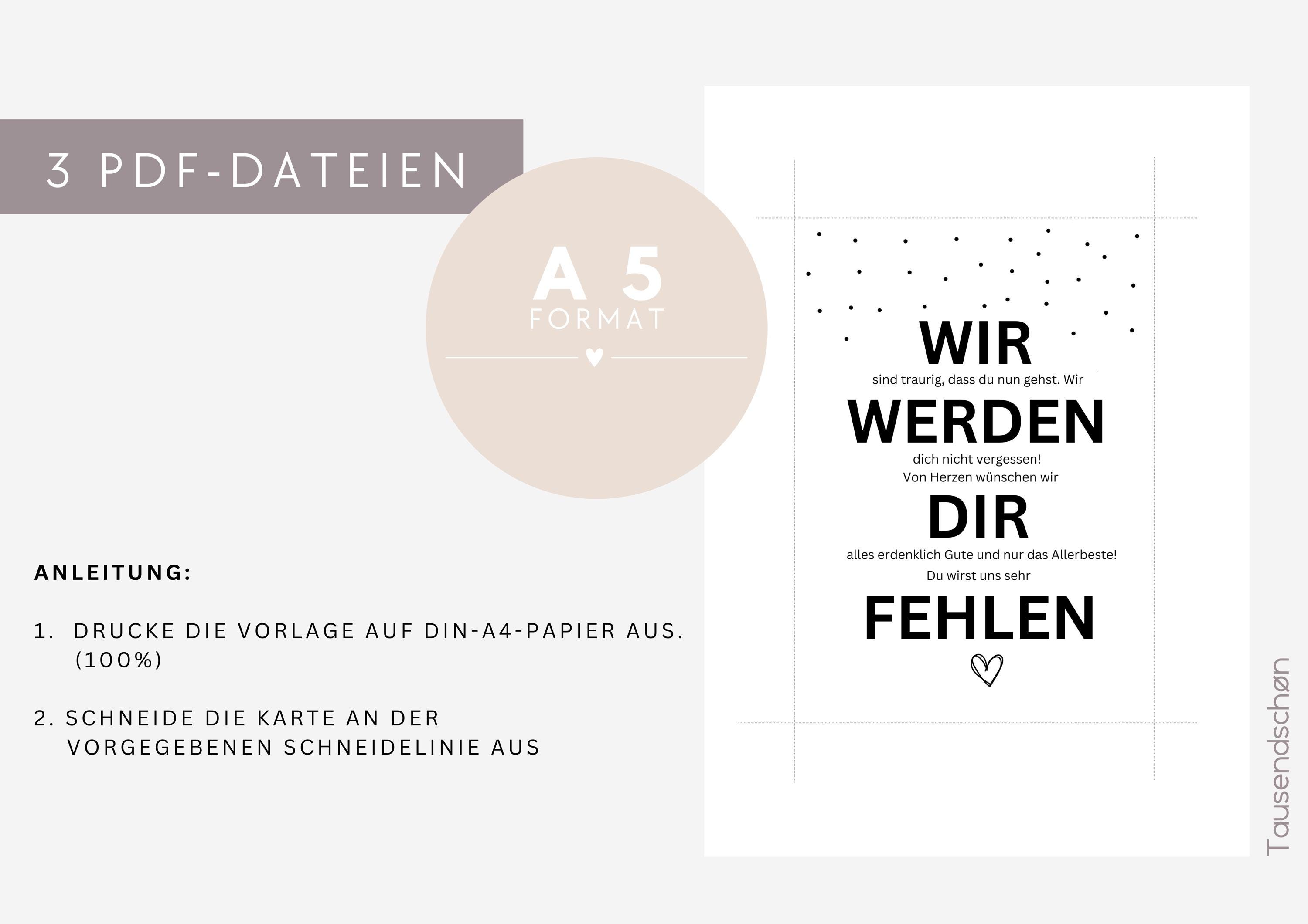 PDF | Karte zum Abschied Kollege Kollegin Rente Ruhestand Pension