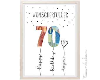 PDF - Cash gift Gift for 70th birthday Wish Fulfiller Download to print Congratulations Picture 30 40 50 60 70
