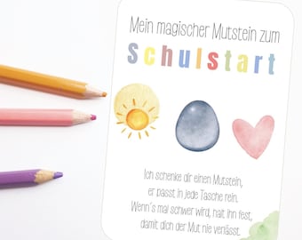 Könnte beinhalten: Eine weiße Karte mit deutschem Text und Aquarellillustrationen einer Sonne, eines Eis und eines Herzens. Im Vordergrund liegen drei farbige Bleistifte: orange, rosa und lila.