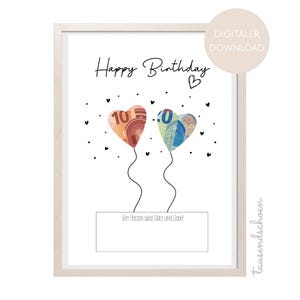 PDF - Money gift birthday balloons wish fulfiller poster birthday card download to print birthday picture 18 25 30 40 50 60