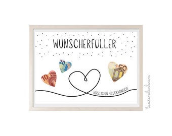 PDF - Geldgeschenk Geburtstag Hochzeit Abschluss Jubiläum Wunscherfüller Poster Download zum Ausdrucken Bild 18 20 25 30 40 50 60