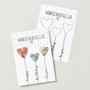 PDF - Geldgeschenk Geburtstag Luftballons Wunscherfüller Poster Geburtstagskarte Download zum Ausdrucken Birthday Bild 18 25 30 40 50 60