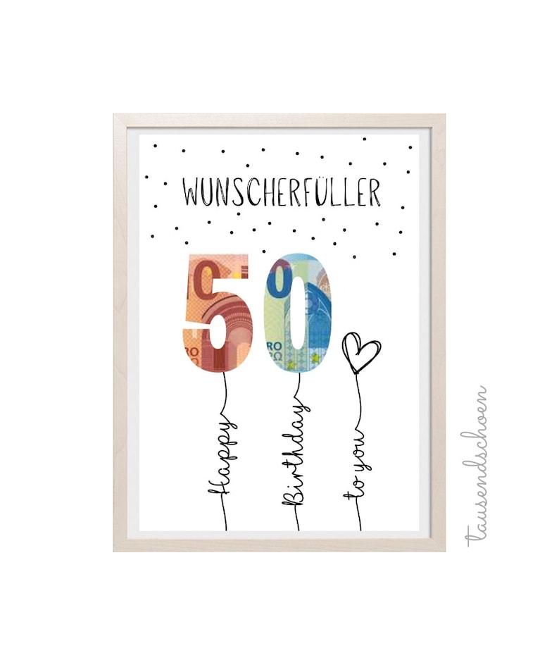 PDF Geldgeschenk 50 Geburtstag Wunscherfüller Geburtstagskarte Download zum Ausdrucken herzlichen Glückwunsch Bild 25 30 40 50 60 Bild 2