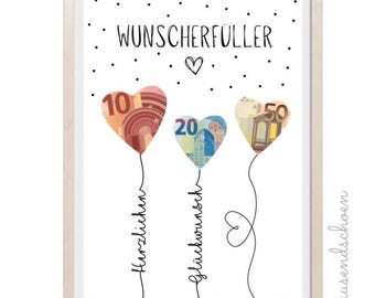 PDF - Birthday Money Gift, Balloons, Wish Granter, Birthday Card Download for Printing, Congratulations, Image 18, 25, 30, 40