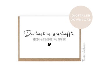 Tarjeta imprimible para graduación, educación, diploma de bachillerato, licenciatura, estudios universitarios, maestría, examen, regalo por aprobar un examen. Descarga instantánea.