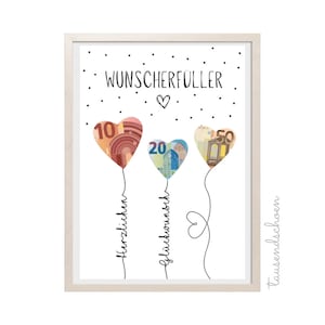PDF Geldgeschenk Geburtstag Luftballons Wunscherfüller Geburtstagskarte Download zum Ausdrucken herzlichen Glückwunsch Bild 18 25 30 40 Bild 1